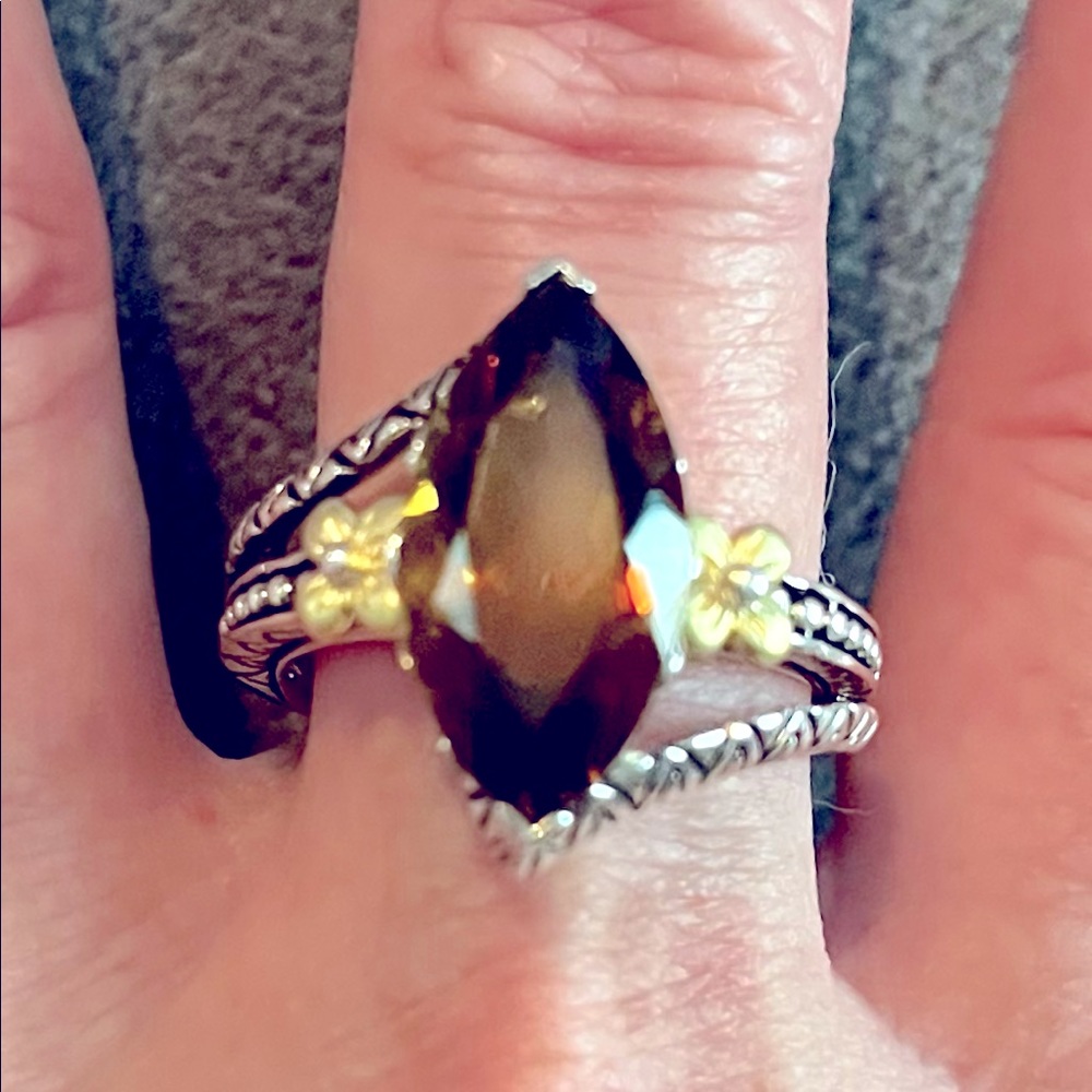 Barbara Bixby Smokey Quartz, Sterling Silver, 18k Gold ring